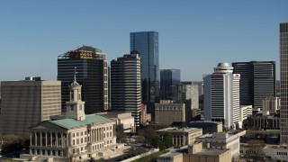 5.7K aerial stock footage the towering 505 skyscraper seen from state capitol building in Downtown Nashville, Tennessee Aerial Stock Footage | DX0002_113_037