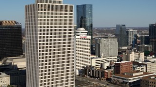 5.7K aerial stock footage flyby Tennessee Tower to reveal hotel and 505 in Downtown Nashville, Tennessee Aerial Stock Footage | DX0002_113_039