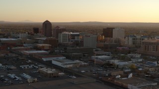 5.7K aerial stock footage of an orbit of high-rise office buildings at sunset, Downtown Albuquerque, New Mexico Aerial Stock Footage | DX0002_122_043