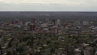 5.7K aerial stock footage of the city's high-rise buildings seen from neighborhood, Downtown Albuquerque, New Mexico Aerial Stock Footage | DX0002_126_038