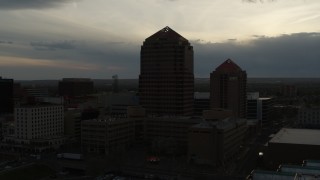 5.7K aerial stock footage orbit office high-rise and hotel at sunset, Downtown Albuquerque, New Mexico Aerial Stock Footage | DX0002_128_001