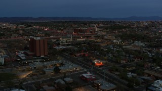 5.7K aerial stock footage orbit hospital and reveal a medical center at twilight, Albuquerque, New Mexico Aerial Stock Footage | DX0002_128_016