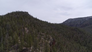 5.7K aerial stock footage reverse view of a mountain covered with trees in New Mexico Aerial Stock Footage | DX0002_129_015