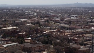 5.7K aerial stock footage flying by the downtown area of the city of Santa Fe, New Mexico Aerial Stock Footage | DX0002_129_027