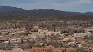 5.7K aerial stock footage of Bataan Memorial Building near capitol building, Santa Fe, New Mexico Aerial Stock Footage | DX0002_129_043