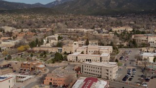 5.7K aerial stock footage fly toward Bataan Memorial Building near capitol and ascend, Santa Fe, New Mexico Aerial Stock Footage | DX0002_130_007