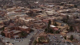 5.7K aerial stock footage of orbiting two hotels and cathedral in Santa Fe, New Mexico Aerial Stock Footage | DX0002_130_028