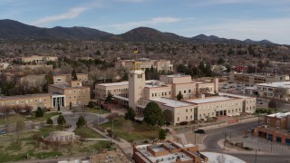 5.7K aerial stock footage of closely orbiting the Bataan Memorial Building in Santa Fe, New Mexico Aerial Stock Footage | DX0002_131_001