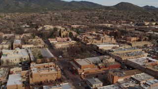 5.7K aerial stock footage of a reverse view of Santa Fe Plaza in downtown, Santa Fe, New Mexico Aerial Stock Footage | DX0002_131_023