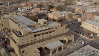 5.7K aerial stock footage fly away from and orbit the Eldorado Hotel & Spa hotel, Santa Fe, New Mexico Aerial Stock Footage | DX0002_131_038