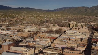 5.7K aerial stock footage flyby downtown buildings around Santa Fe Plaza, Santa Fe, New Mexico Aerial Stock Footage | DX0002_132_002