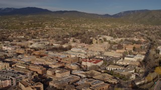 DX0002_132_004 - 5.7K aerial stock footage flying past downtown buildings, Santa Fe, New Mexico