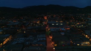 5.7K aerial stock footage flyby San Francisco Street with view of cathedral at night, Santa Fe, New Mexico Aerial Stock Footage | DX0002_132_016