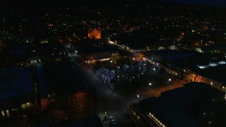 5.7K aerial stock footage approach and orbit Santa Fe Plaza near the cathedral at night, Santa Fe, New Mexico Aerial Stock Footage | DX0002_132_028