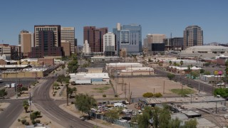 5.7K aerial stock footage of high-rise office buildings while passing 1st and Central Avenues, Downtown Phoenix, Arizona Aerial Stock Footage | DX0002_136_033