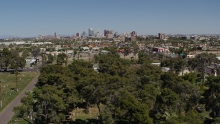 5.7K aerial stock footage of a wide view of the city's skyline from cemetery in Downtown Phoenix, Arizona Aerial Stock Footage | DX0002_137_020