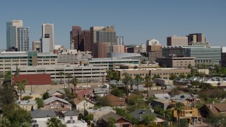 5.7K aerial stock footage approach tall office buildings in Downtown Phoenix, Arizona Aerial Stock Footage | DX0002_137_034