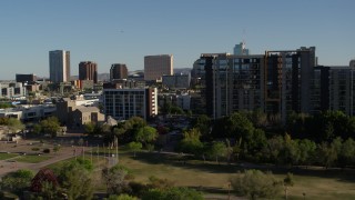 5.7K aerial stock footage passing condo complex, cultural center and hotel in Downtown Phoenix, Arizona Aerial Stock Footage | DX0002_138_021