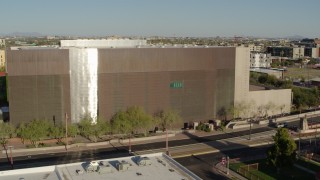 5.7K aerial stock footage of orbiting a public library building in Phoenix, Arizona Aerial Stock Footage | DX0002_138_025