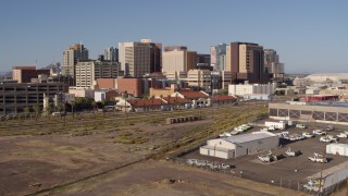 5.7K aerial stock footage of train station and skyline in Downtown Phoenix, Arizona Aerial Stock Footage | DX0002_142_025