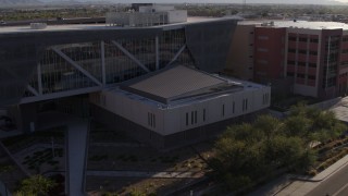 5.7K aerial stock footage orbit front of the Maricopa County Sheriff’s Office at sunset in Downtown Phoenix, Arizona Aerial Stock Footage | DX0002_142_029