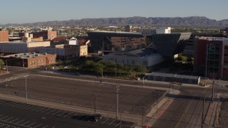 5.7K aerial stock footage fly away from the Maricopa County Sheriff’s Office at sunset in Downtown Phoenix, Arizona Aerial Stock Footage | DX0002_142_032