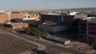 5.7K aerial stock footage a slow orbit of the Maricopa County Sheriff’s Office at sunset in Downtown Phoenix, Arizona Aerial Stock Footage | DX0002_142_033