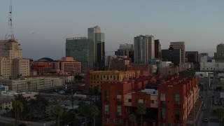 5.7K aerial stock footage of towering office buildings seen from 2nd Avenue at sunset, Downtown Phoenix, Arizona Aerial Stock Footage | DX0002_143_048