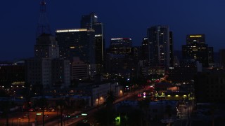 5.7K aerial stock footage flyby Westward Ho building to approach high-rise office buildings at twilight, Downtown Phoenix, Arizona Aerial Stock Footage | DX0002_143_068