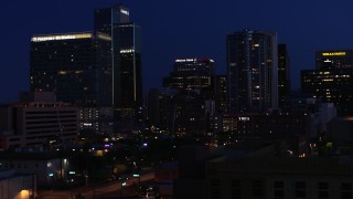 5.7K aerial stock footage of high-rise office buildings at twilight, Downtown Phoenix, Arizona Aerial Stock Footage | DX0002_143_069