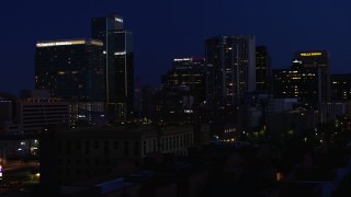 5.7K aerial stock footage slowly flying by high-rise office buildings at twilight, Downtown Phoenix, Arizona Aerial Stock Footage | DX0002_143_070