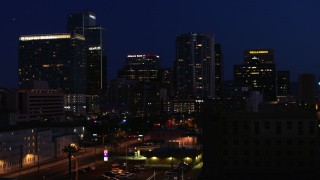 5.7K aerial stock footage high-rise office towers at twilight, seen during descent, Downtown Phoenix, Arizona Aerial Stock Footage | DX0002_143_074