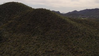 5.7K aerial stock footage fly away from a small peak with cactus plants in Tucson, Arizona Aerial Stock Footage | DX0002_145_004