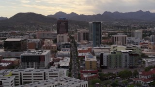 5.7K aerial stock footage approach office towers and Congress Street in Downtown Tucson, Arizona Aerial Stock Footage | DX0002_145_040