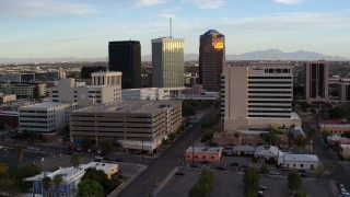 5.7K aerial stock footage reverse view of Bank of America Plaza office tower in Downtown Tucson, Arizona Aerial Stock Footage | DX0002_146_022