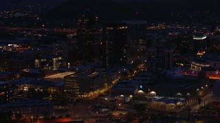 5.7K aerial stock footage orbit three tall office towers at twilight, Downtown Tucson, Arizona Aerial Stock Footage | DX0002_147_034