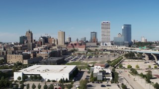 5.7K aerial stock footage of the city's skyline in Downtown Milwaukee, Wisconsin Aerial Stock Footage | DX0002_149_037