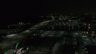 5.7K aerial stock footage of light traffic on Interstate 794 at night, Downtown Milwaukee, Wisconsin Aerial Stock Footage | DX0002_151_029