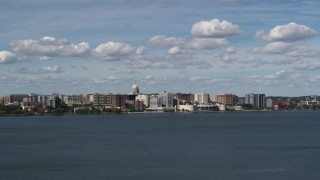 5.7K aerial stock footage a wide view of the city from Lake Monona, Madison, Wisconsin Aerial Stock Footage | DX0002_158_001