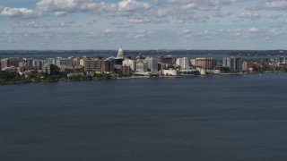 5.7K aerial stock footage slowly approach lakefront city buildings in Madison, Wisconsin Aerial Stock Footage | DX0002_158_004