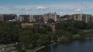 5.7K aerial stock footage brick apartment buildings by the water in Madison, Wisconsin Aerial Stock Footage | DX0002_158_012