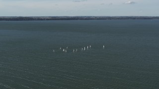 5.7K aerial stock footage of sailboats on Lake Mendota, Madison, Wisconsin Aerial Stock Footage | DX0002_160_033