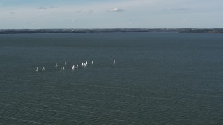 5.7K aerial stock footage of a group of sailboats on Lake Mendota, Madison, Wisconsin Aerial Stock Footage | DX0002_160_034