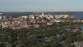 5.7K aerial stock footage a stationary view of the capitol dome from a residential neighborhood, Madison, Wisconsin Aerial Stock Footage | DX0002_161_002