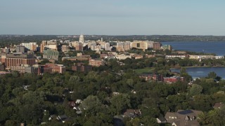 5.7K aerial stock footage wide view of the capitol dome and downtown, Madison, Wisconsin Aerial Stock Footage | DX0002_161_009