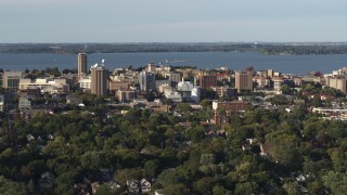 5.7K aerial stock footage of orbiting the lakeside university campus, Madison, Wisconsin Aerial Stock Footage | DX0002_161_015