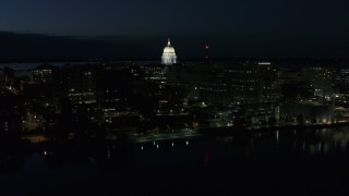 5.7K aerial stock footage a view of capitol dome from the lake at twilight, Madison, Wisconsin Aerial Stock Footage | DX0002_162_027