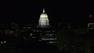 5.7K aerial stock footage closely orbiting the capital dome at night, Madison, Wisconsin Aerial Stock Footage | DX0002_162_043