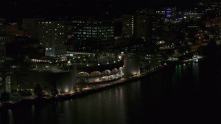 5.7K aerial stock footage a stationary view of the convention center at night, Madison, Wisconsin Aerial Stock Footage | DX0002_162_057