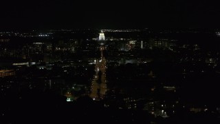 5.7K aerial stock footage a stationary view of capital building and Washington Avenue at night, Madison, Wisconsin Aerial Stock Footage | DX0002_163_001